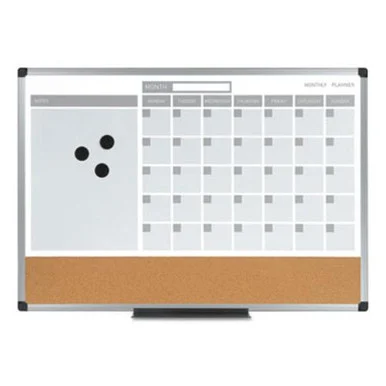 Bi-Silque Visual Communication MB0707186P 3-in-1 Calendar Planner Dry Erase Board, 36 X 24, Silver Frame