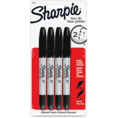 Sharpie Twin Tip Permanent Marker - Fine, Ultra Fine Marker Point Type - Black Ink - 4 / Pack (32175pp)