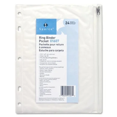 Sparco Hole Punched Ring Binder Pockets - 8" X 10" - 7 X Holes - Vinyl - 1each - Clear (SPR01607)