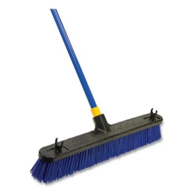 Quickie 599 Bulldozer Rough Surface Pushbroom, 24" Brush, 60" Handle, Pet/powder Coated Steel, Blue/black