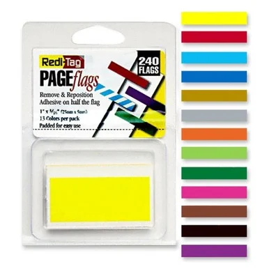 Redi-tag Plain Message Tag - Removable, Self-adhesive - 0.19" X 1" - Assorted - 240 / Pack (RTG20202)