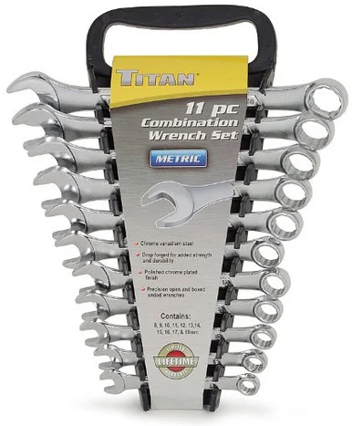 Titan 17328 Combination Wrench Set, 11 Piece, 8mm To 19mm, Raised Panel, In Storage Rack