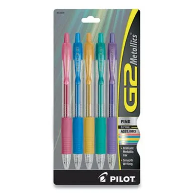 Pilot 34404 G2 Metallics Retractable Gel Pen, Fine 0.7 Mm, Assorted Color Ink/barrel, 5/pack