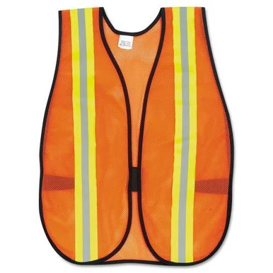 Crews Reflective Fluorescent Safety Vest - Visibility Protection - Polyester, Fabric - 1 Each - Orange, Silver (v201r)