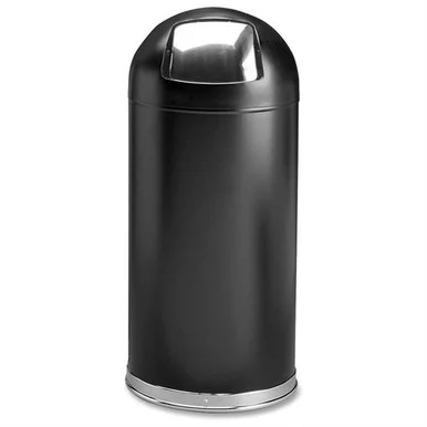 Safco Dome Top Receptacle - 15 Gal Capacity - Round - 15" Opening Diameter - 35" Height - Stainless Steel - Black (9636BL)