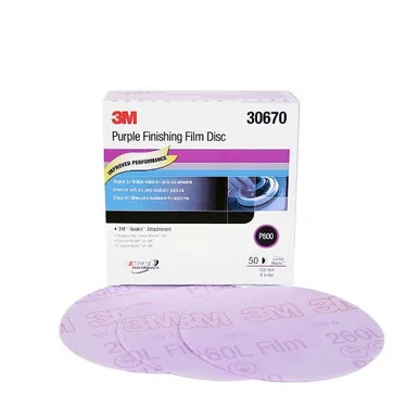 3m 3M-30670 Purple Finishing Film Hookit Disc, 6 In, P800, 50 Discs Per Box