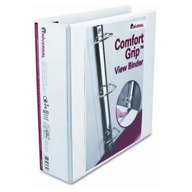 Universal Office Products 30751 Comfort Grip Deluxe Plus D-ring View Binder, 3" Capacity, 8-1/2 X 11, Black