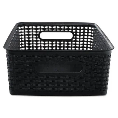 Advantus Plastic Weave Bins - Desktop - 4.8" Height X 10.5" Width X 13.3" Depth - Plastic - Black (40327_40)