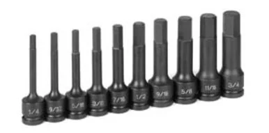 Grey Pneumatic Corp. 1340H 1/2" Drive 10 Piece 4" Length Fractional Hex Driver Set