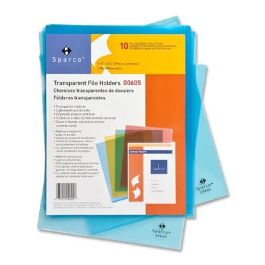 Sparco Transparent File Holder - Letter - 8.50" X 11" - Blue - 10 / Pack (SPR00605)