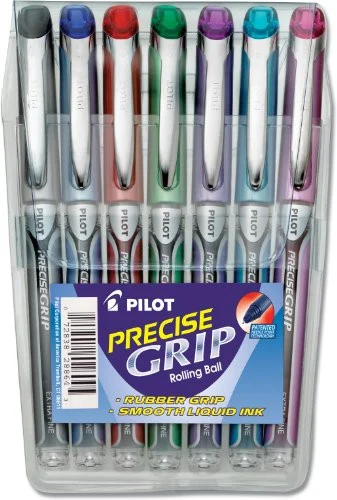 Pilot Precise Grip Extra-fine Rollerball Pen - 7 Pack- Bold Pen Point Type - 0.5 Mm Pen Point Size - Needle Pen Point Style - Black, Red, Blue, Green, Purple, Pink, Turquoise Ink - 7 / Pack (PIL28864)