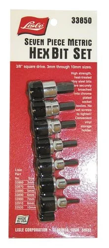 Lisle 33850 Socket Hex Bit Set 3/8in. Dr 7pc Metric 3 To 10mm