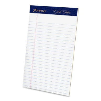 Ampad Gold Fibre Premium Jr. Legal Writing Pad - 50 Sheet - 20 Lb - Legal Ruled - Jr.legal 5" X 8" - 4 / Pack - White Paper (20018)