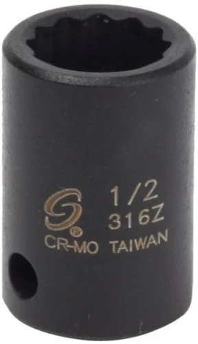 Sunex Tools 3/8" Dr. 12 Pt. 1/2" Impact Socket - Chrome Molybdenum Alloy Steel (316z)