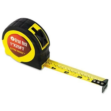 Great Neck Extramark Fractional Tape Measure - 25 Ft Length 1" Width - Imperial Measuring System - 1 Each - Black, Yellow (95005_40)