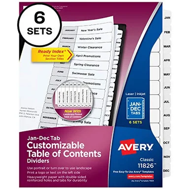 Avery® Monthly Tab Table of Contents Dividers (ave-11826)
