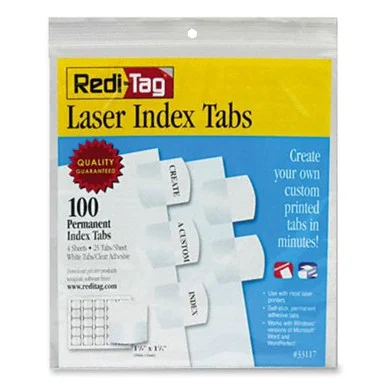 Redi-tag Laser Index Tab - Blank - 100 / Pack - Red, Blue, Mint, Orange, Yellow Tab (33120)