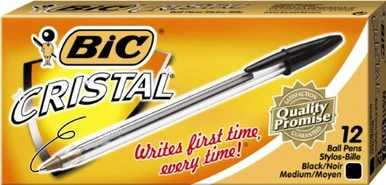 Bic Cristal Ballpoint Pen - Medium Pen Point Type - Point Pen Point Style - Black Ink - Clear Barrel (MS11BK)