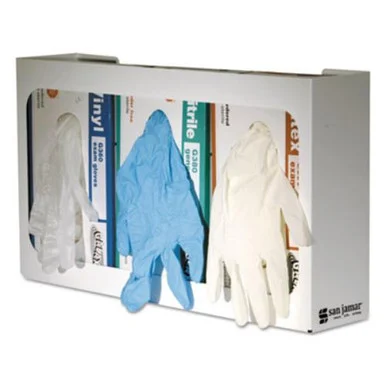 San Jamar G0804 White Enamel Disposable Glove Dispenser, Three-box, 18w X 3 3/4d X 10h