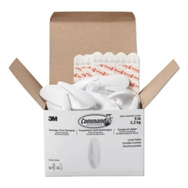 Command Large Designer Hooks, 4-1/8"H x 1-1/2"W x 1-1/2"D, White, Pack Of 16 Hooks (17083s16na)