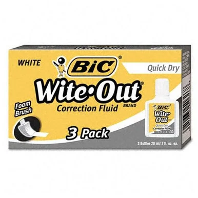Wite-out Quick Dry Correction Fluid - Foam Wedge Applicator - 0.68 Fl Oz - White - Quick Drying, Spill Resistant - 3 / Pack (wofqd324)