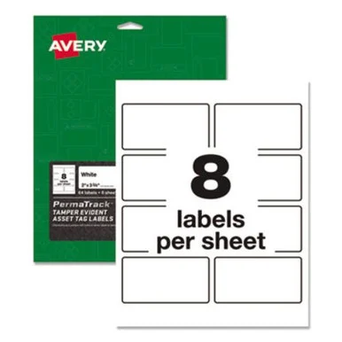 Avery Dennison 7278260538 Permatrack Tamper-evident Asset Tag Labels, Laser Printers, 2 X 3.75, White, 8/sheet, 8 Sheets/pack