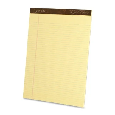 Ampad Gold Fibre Premium Legal-ruled Writing Pad - 50 Sheet - 16 Lb - Legal/wide Ruled - 8.50" X 11.75" - 12 / Dozen - Canary Paper (AMP20020)