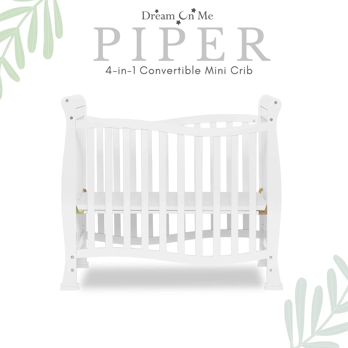 Dream On Me Piper 4-in-1 Convertible Mini Crib - White