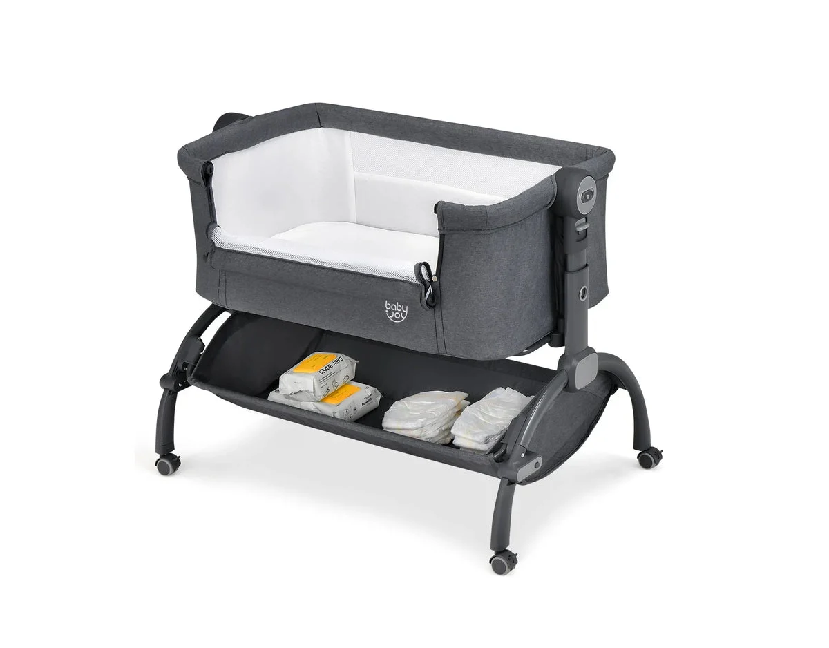 INFANS 3-in-1 Portable Baby Bassinet Bedside Cradle w/ Mattress& Storage Basket