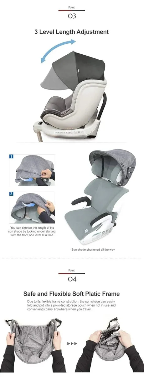 Manito Sun Shade Extender/Auxiliary Canopy for Car Seat - Black Grey