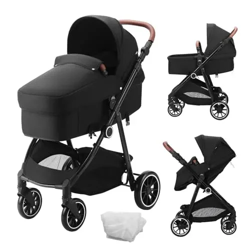 VEVOR Standard Baby Stroller with Bassinet - Black