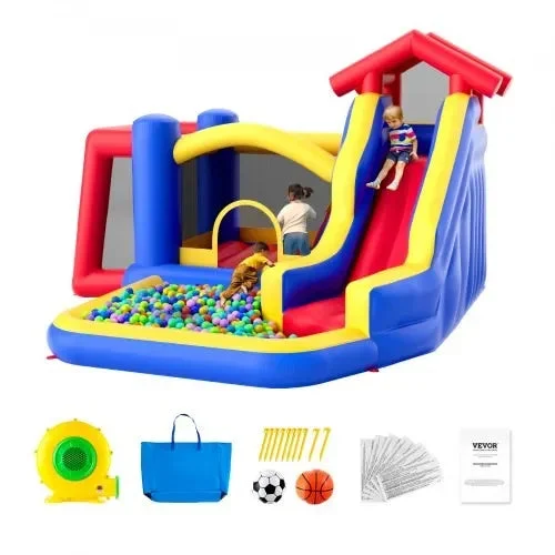 VEVOR Inflatable Bounce House with Slide & Blower - 131x133x91 inch (See Description)