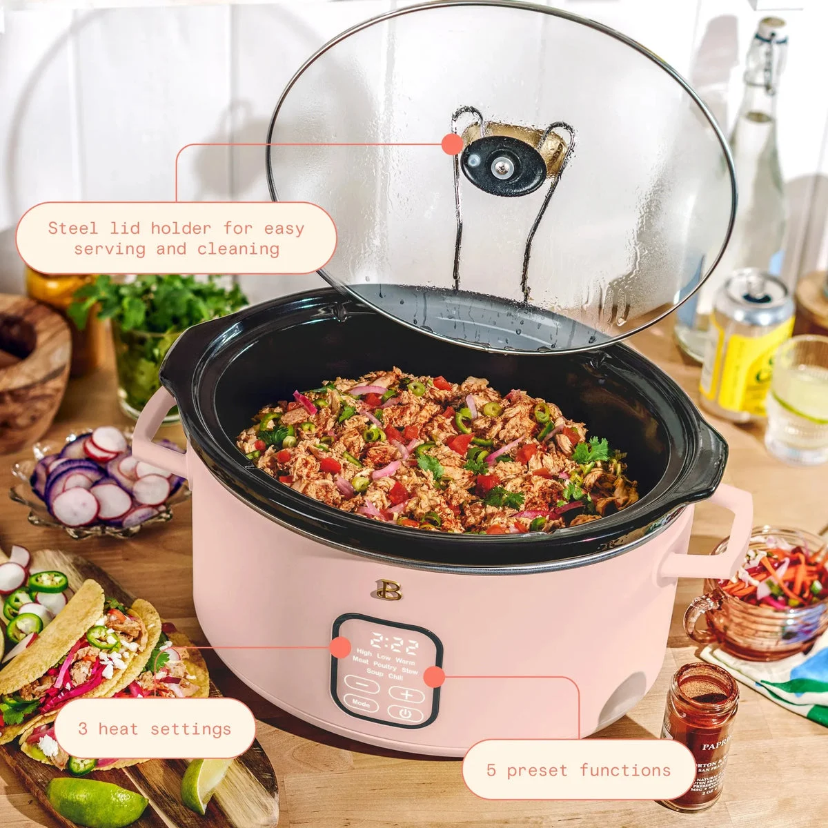Beautiful Programmable 6 Qt Slow Cooker - Rose