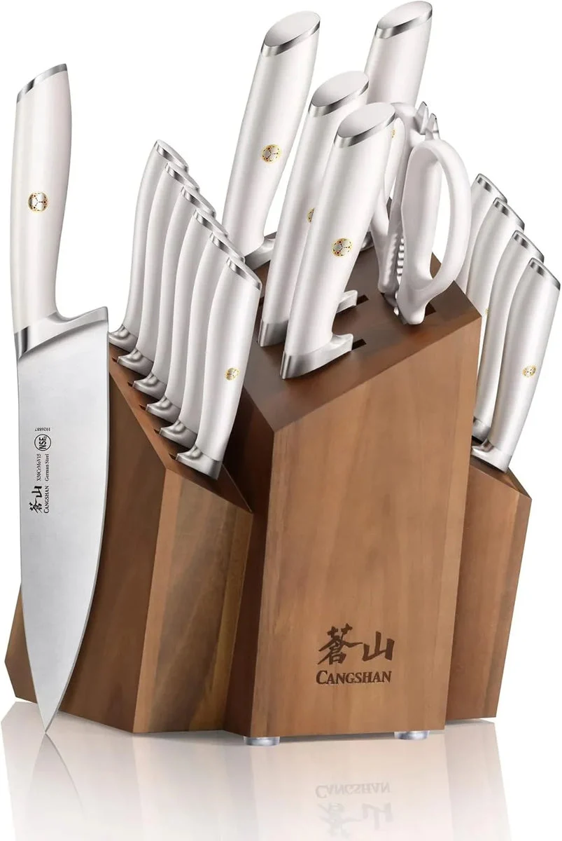 Cangshan 17-Piece German Steel Forged Knife Block Set - White