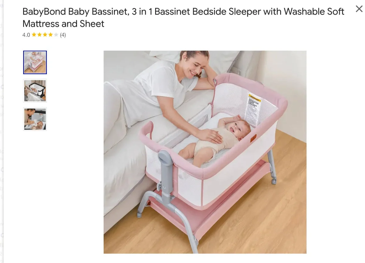 BabyBond Baby Bassinet, 3 in 1 Bassinet Bedside Sleeper with Washable Soft Mattress and Sheet, 6 Height Adjustable Bedside Crib, 4-Sided Mesh Bedside