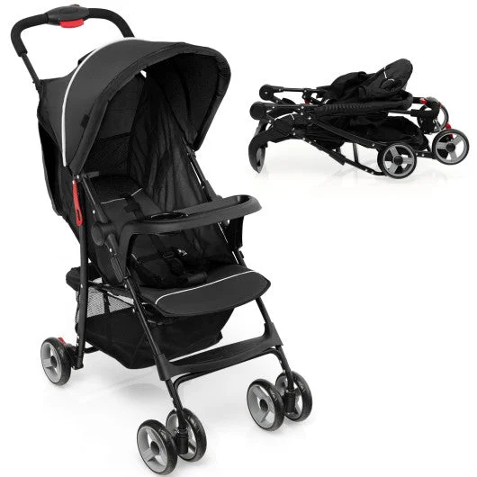 COSTWAY Toddler Travel Stroller for Airplane With Canopy and Adjustable Backrest-Black