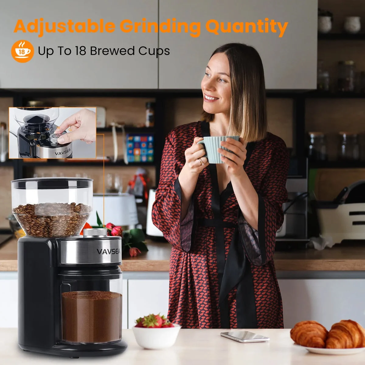 VAVSEA Electric Burr Coffee Grinder - 18 Grind Settings
