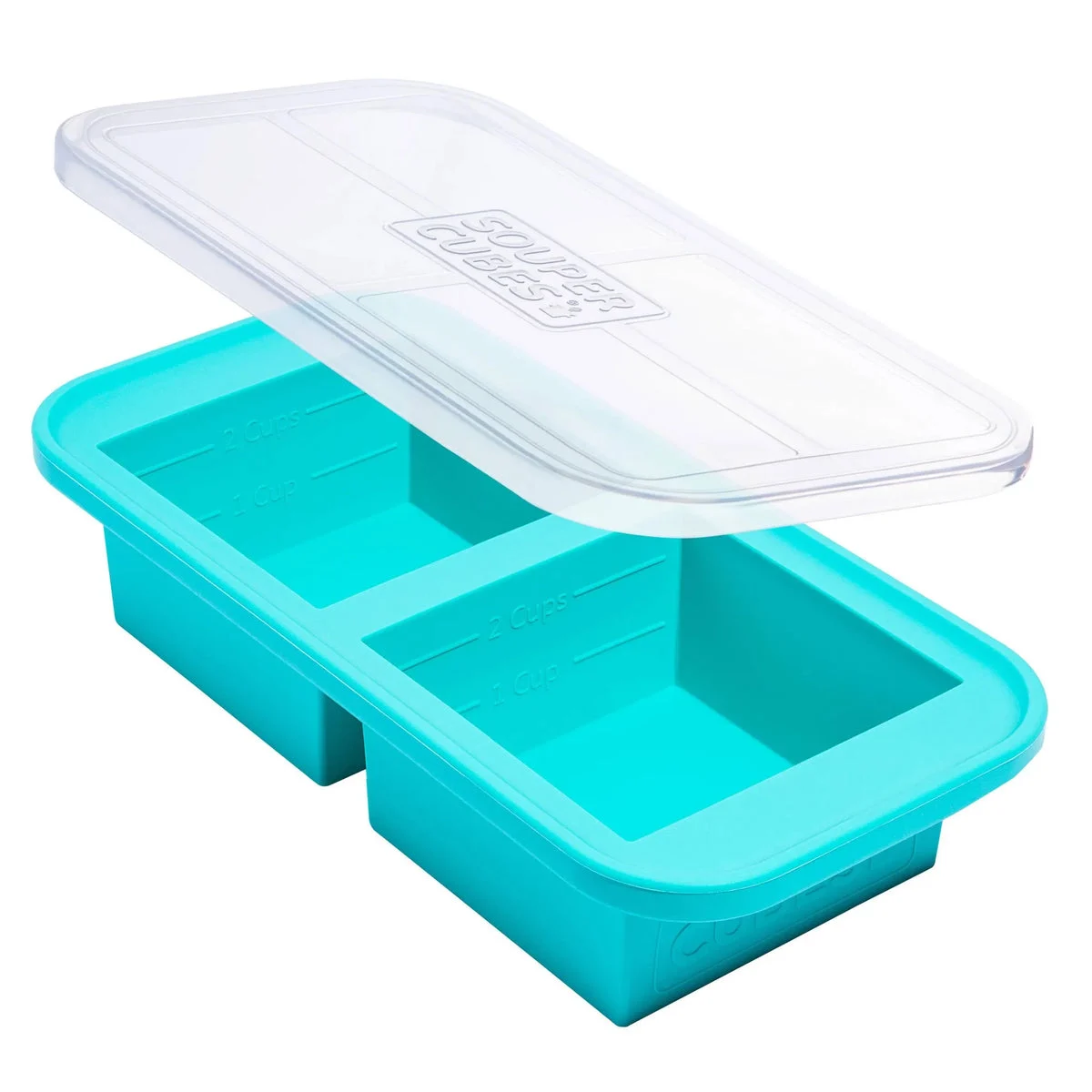 Souper Cubes 2c Food Freezing Tray with Lid Aqua Blue: Silicone Freezer Tray