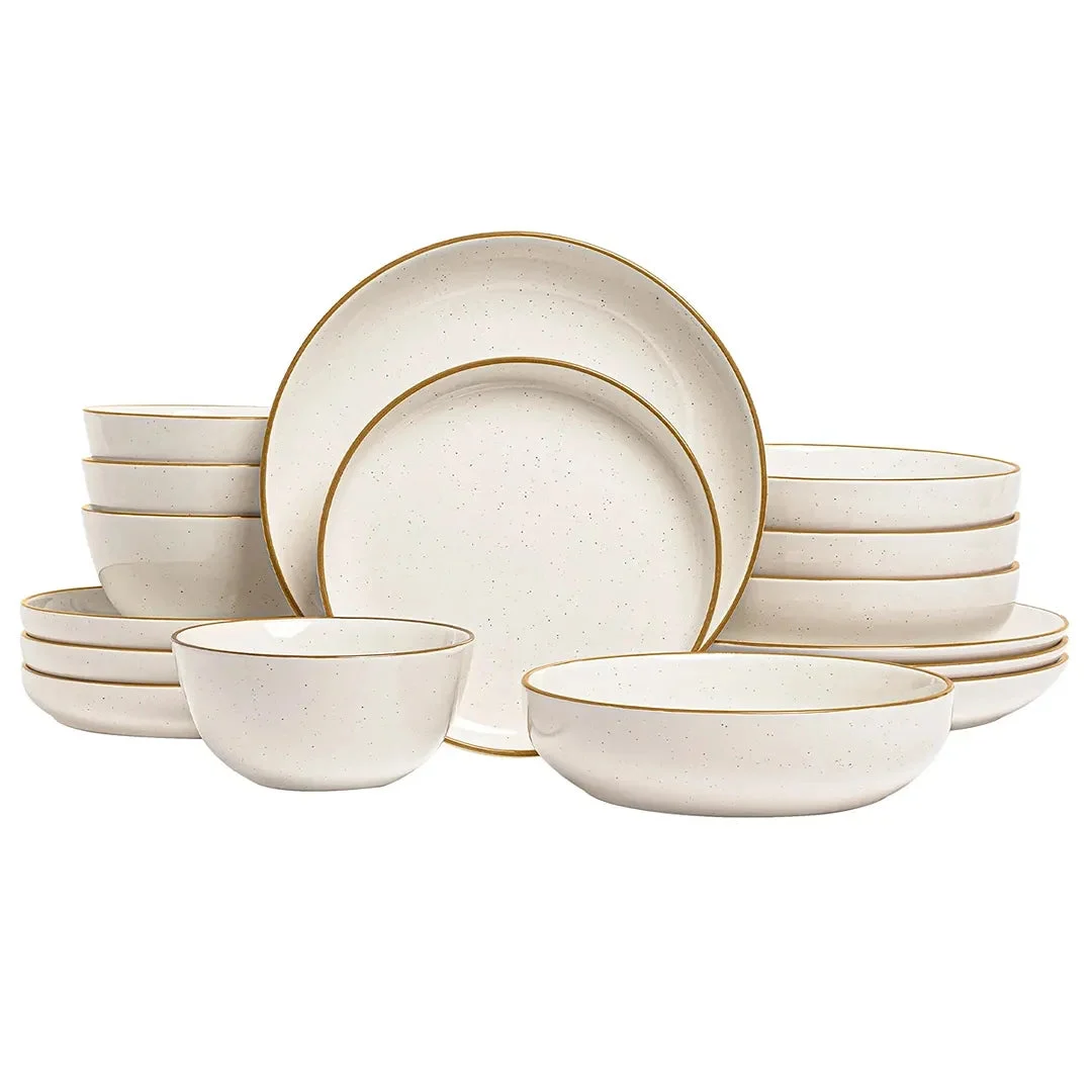 Over&Back 16-Piece Dinnerware Set of Plates & Bowls - Speckled White
