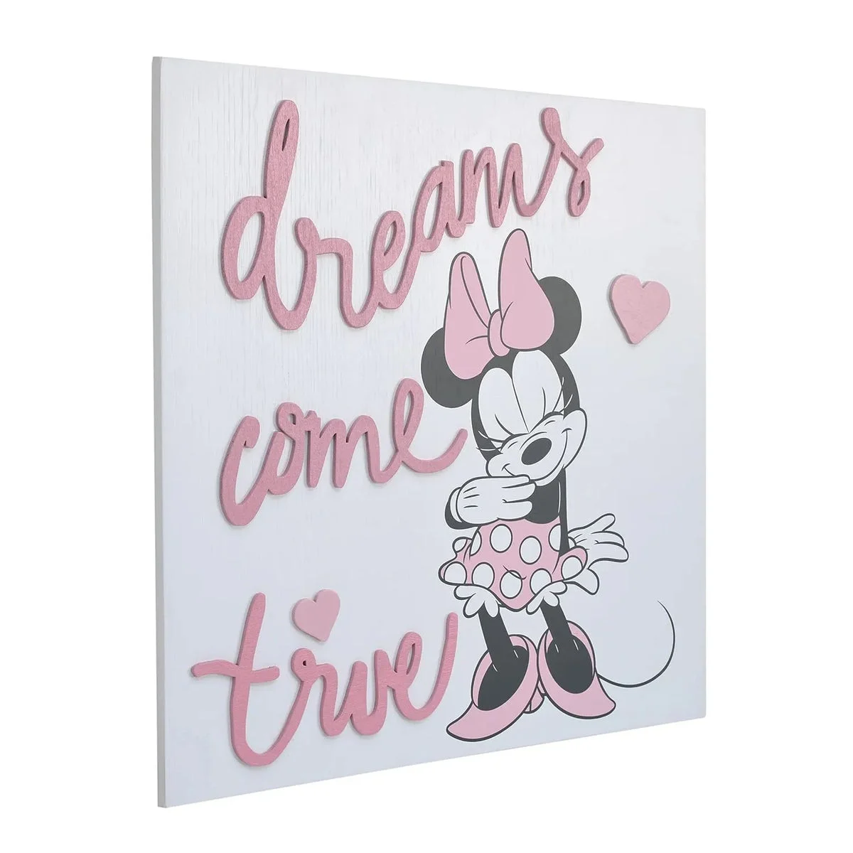 DISNEY Everything Kids Disney Minnie Mouse Dreams Come True Pink and White Hearts Wood Wall Décor (Pack of 2)