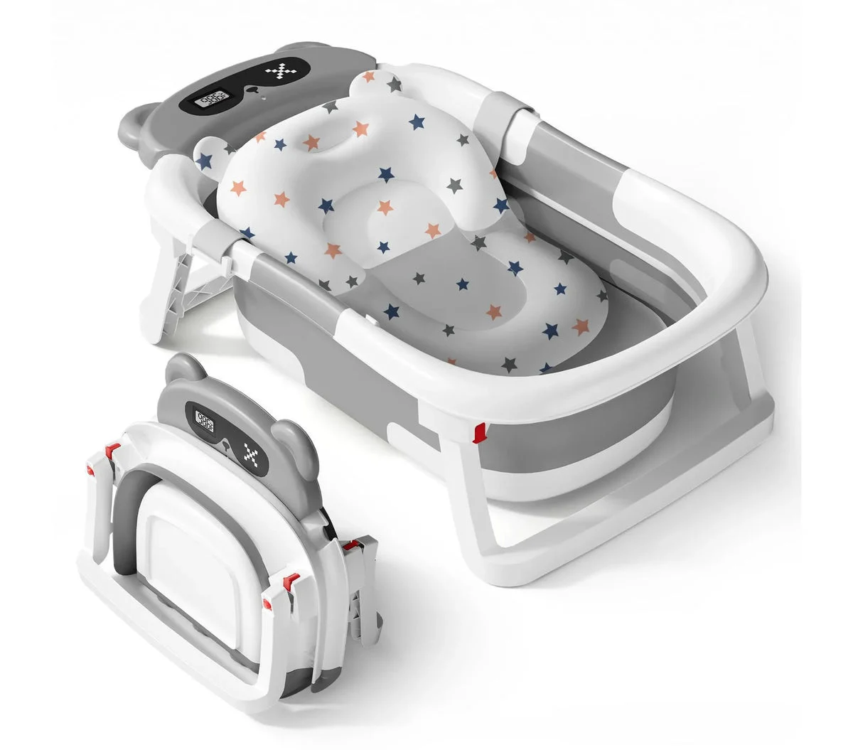 BabyBond Collapsible Baby Bathtub for Infants and Toddlers with Thermometer - Gray