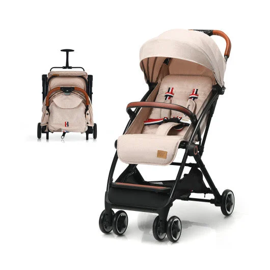 COSTWAY Lightweight Aluminium Frame Baby Stroller With Net-Beige