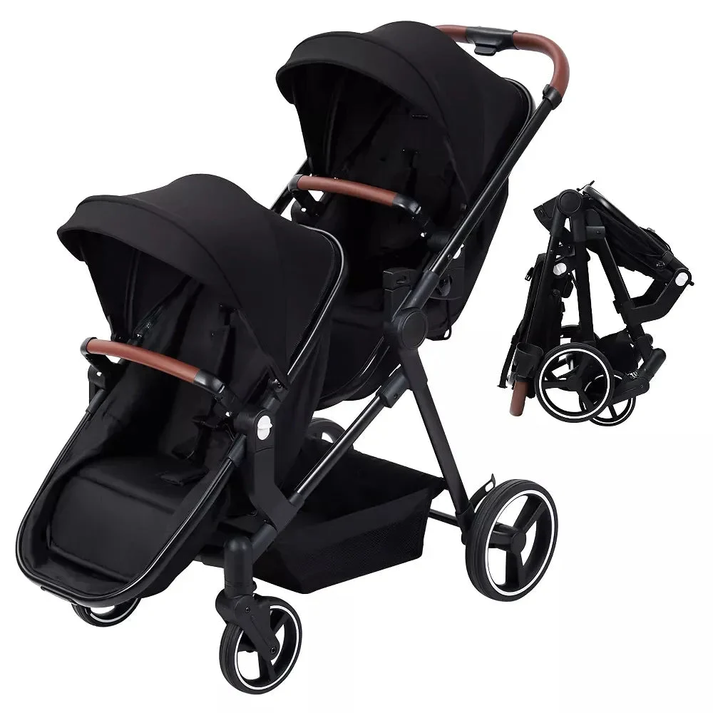GustoWave Double Track Tandem Stroller - Black