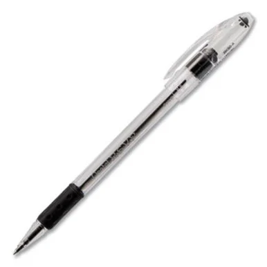 Pentel BK90A R.s.v.p. Stick Ballpoint Pen, Fine 0.7mm, Black Ink, Clear/black Barrel, Dozen