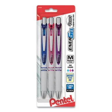 Pentel BL77WBPS3M2 Energel Pearl Gel Pen, Retractable, Medium 0.7 Mm, Assorted Ink And Barrel, 3/pack