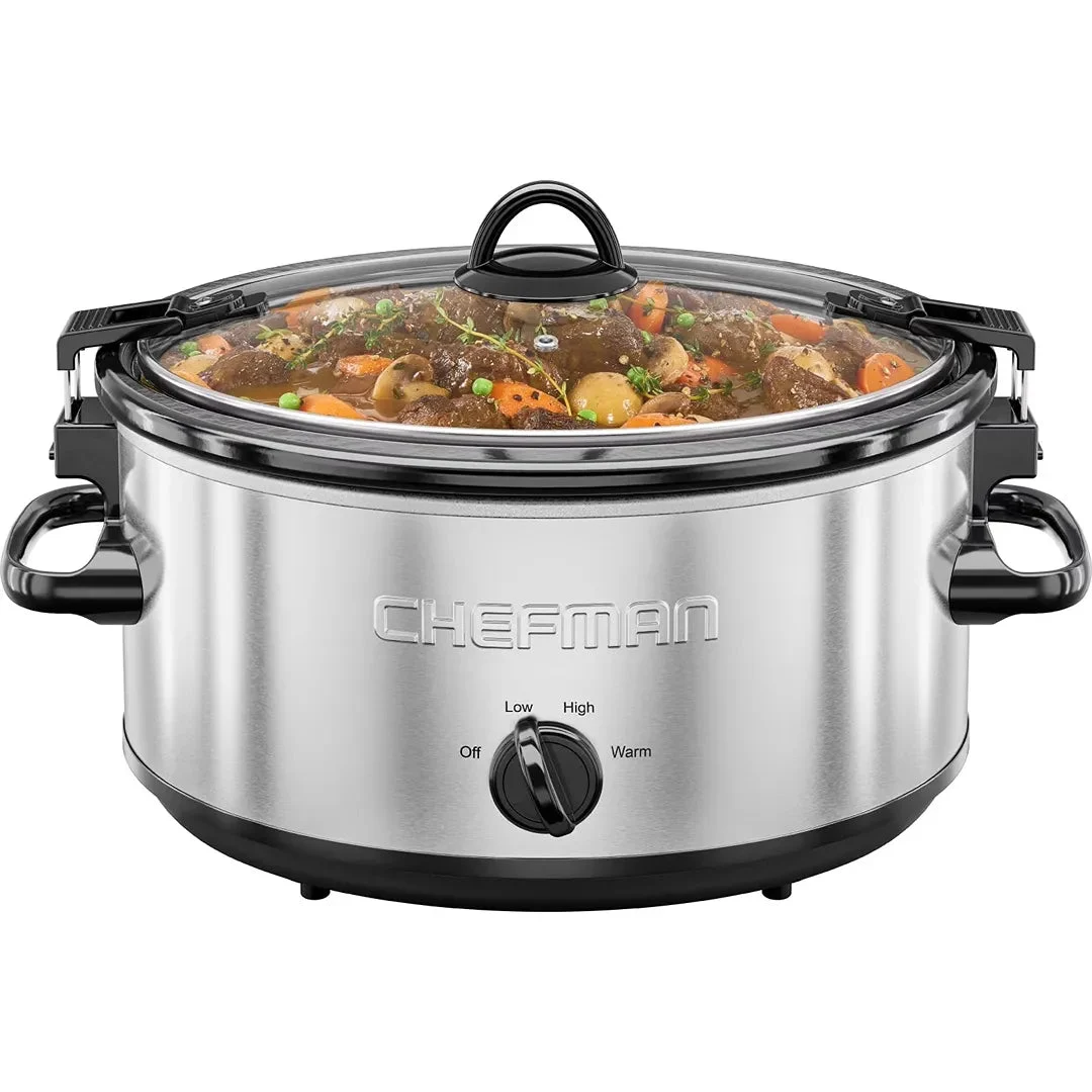Chefman 6 Qt. Slow Cooker w/ Locking Lid and Three Heat Settings - Stainless Steel