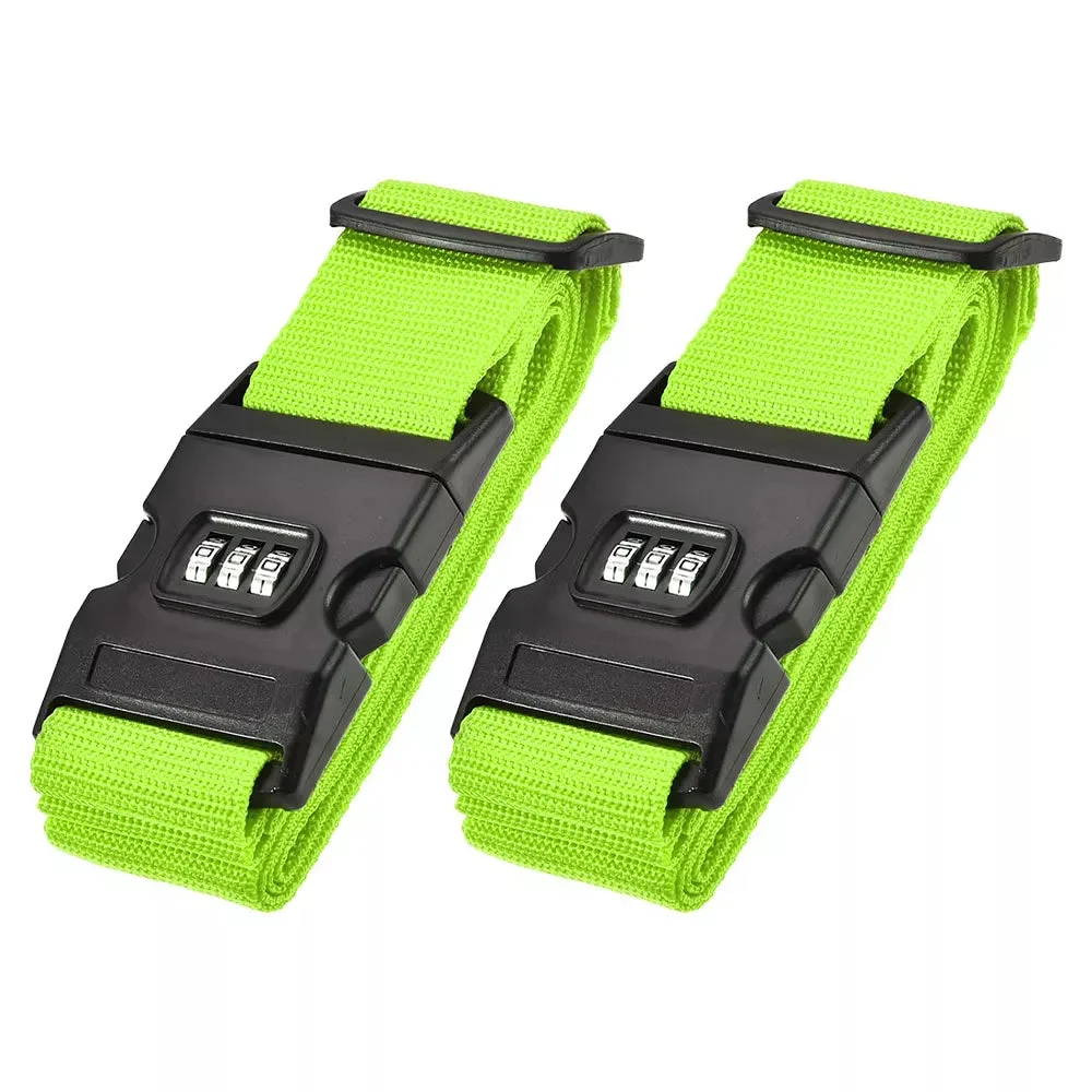 Unique Bargains PP Travel Packing Suitcase Belts with Buckle and Combination Lock 2 Pcs Light Green