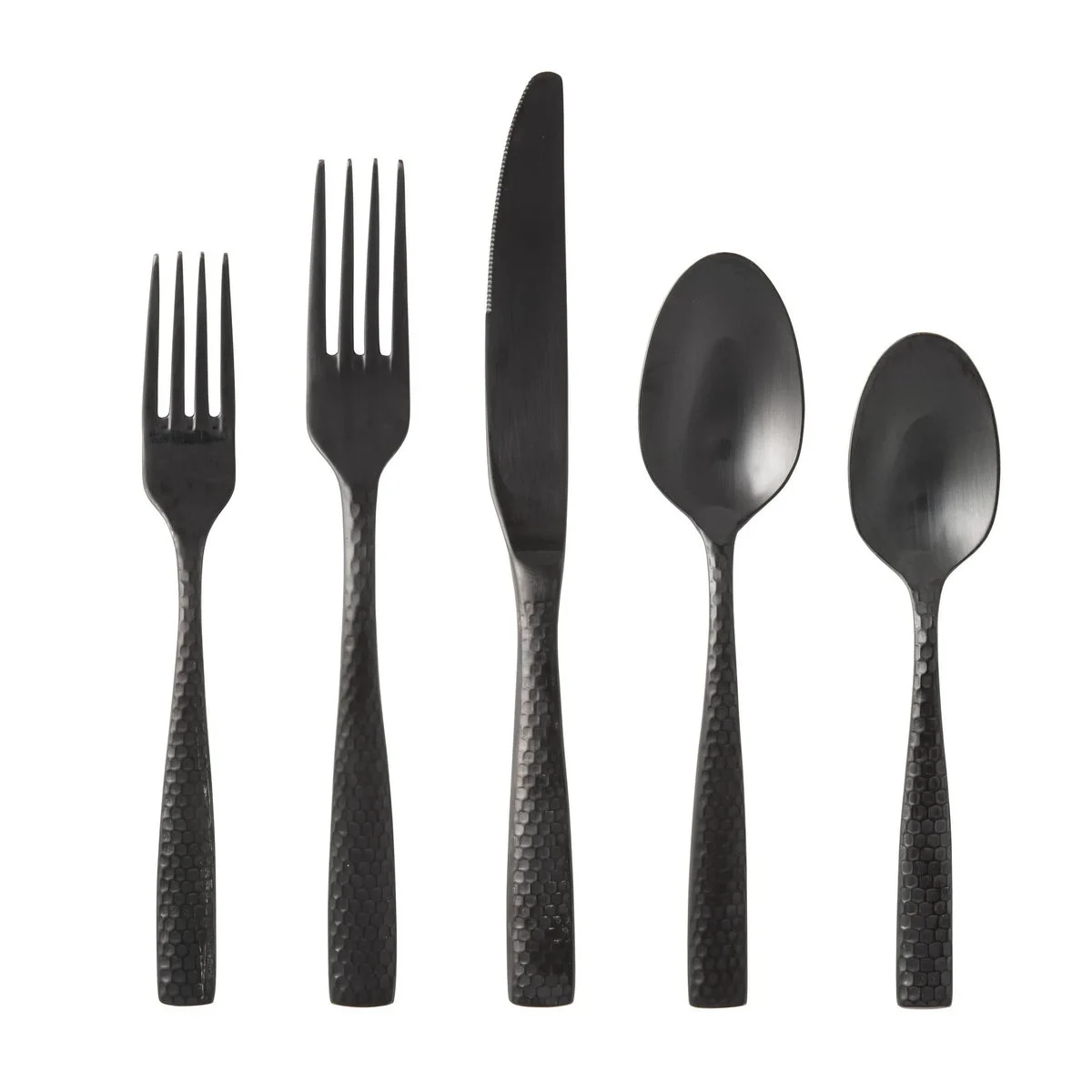 Fortessa Tableware Solutions 5pc Lucca Faceted Brushed Flatware Set - Black Stainless Steel, Service for 1