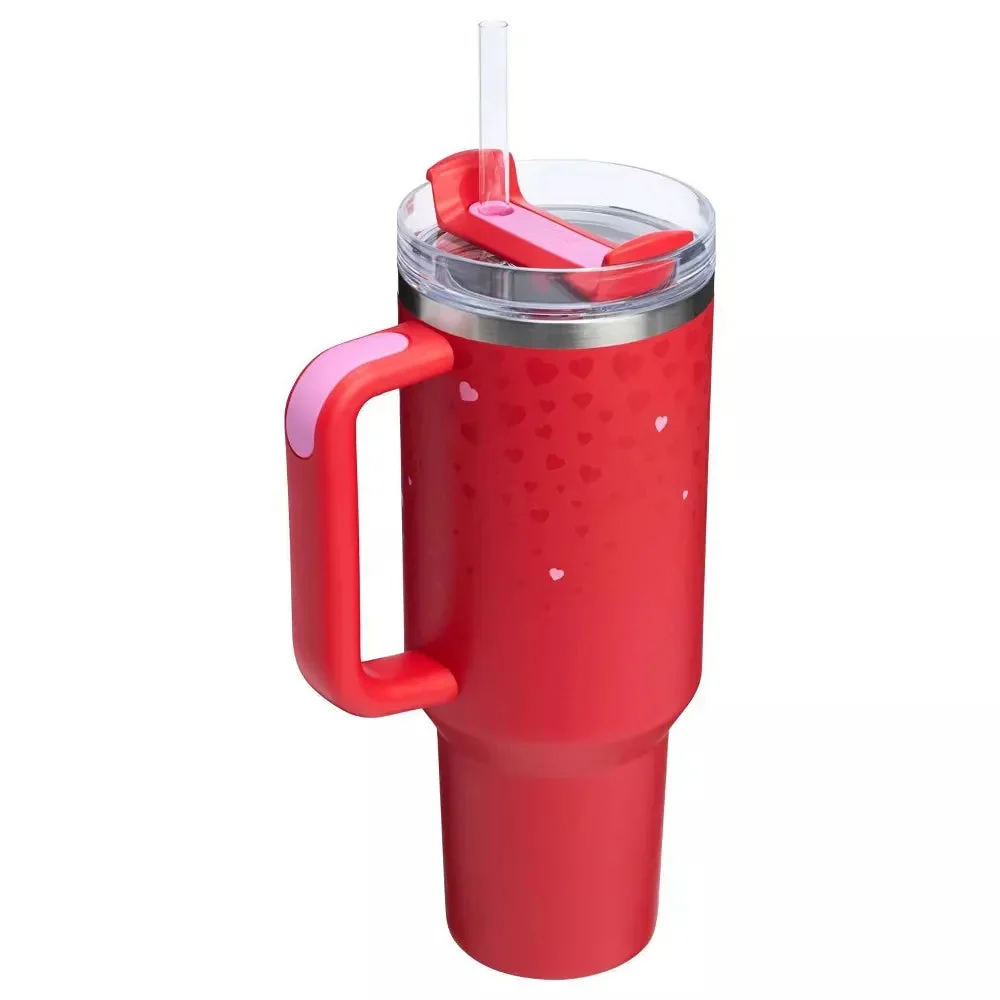 Stanley 40 oz Stainless Steel H2.0 Flowstate Quencher Tumbler - Ruby Hearts