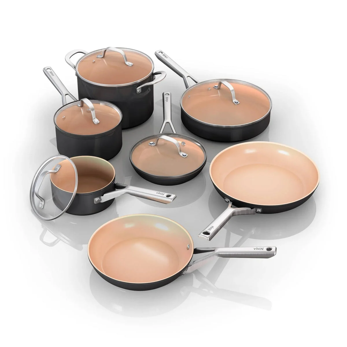 Ninja 12pc Extended Life Essential Ceramic Cookware Set: Hard Anodized Aluminum, Dishwasher-Safe, Induction Compatible